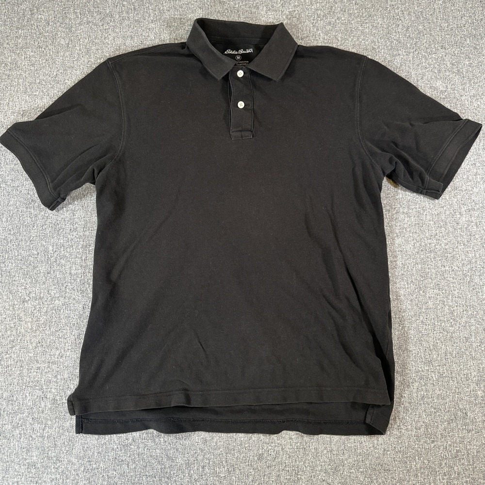 Eddie Bauer Polo Shirt Mens Medium Black 100% Cotton Short Sleeve Golf Casual